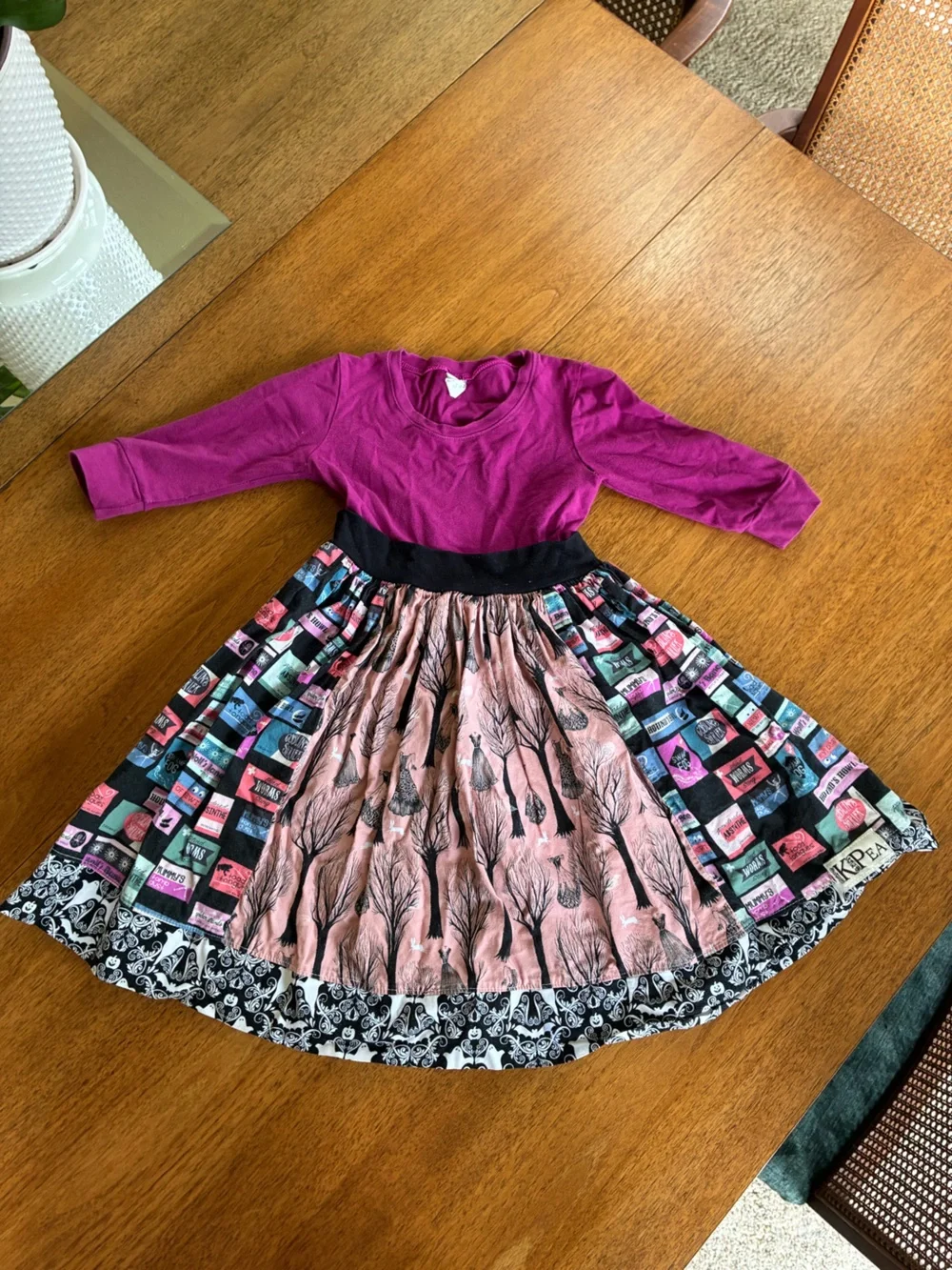 Girls Twirl Dress in Magenta with a Multicolor Witch Theme Print - 5T